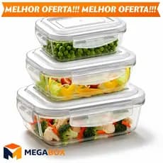 Kit Potes de Vidro 3 Unidades Hermético Anti Vazamento BPA Free Forno Freezer