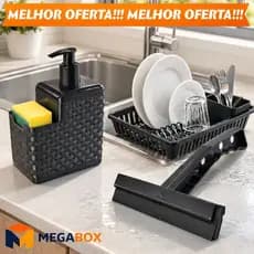 Escorredor de Louças 12 Pratos Cozinha Plástico Preto Escorredor Louça Copos Talheres