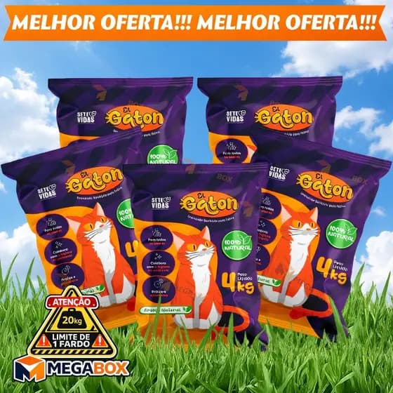 Kit Com 5 Pacotes Areia Sanitária Antiodor Tira Cheiro Gaton El Gaton Gatos Tradicional 100%Natural