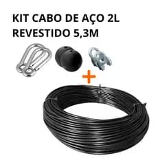 Kit 5,3 M Cabo de Aço 1/8 4,8mm AF 6x7 2L com Bolinha Mosquetão Grampo Aparelho Musculação Academia