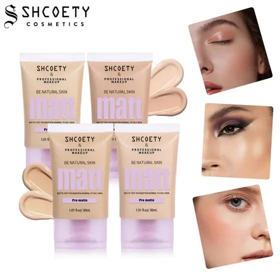 [Estoque pronto] SHCOETY 4 cores segurar maquiagem base líquida corretivo Natural claro fosco iluminar o tom da pele BB