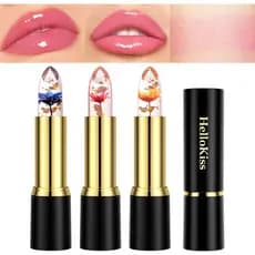 [Estoque pronto] Hellokiss Jelly Flower Batom Hidratante Hidratante Maquiagem Desenvolvimento de cores Folha de ouro Mud