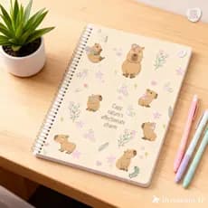 Caderno Espiral 10 Matérias 160 Folhas Papel Sulfite Capivara Bege Capa Resistente