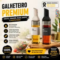 Garrafa Azeite Vinagre Galheteiro Vidro Quadrado 500ml Bico Dosador Shoyu Óleo Cozinha Mesa Luxo