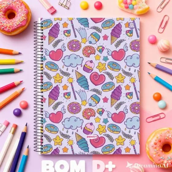 Caderno 10 Matérias 160 Folhas Estampas Doces Papel Anotações Alta Qualidade Volta as Aulas