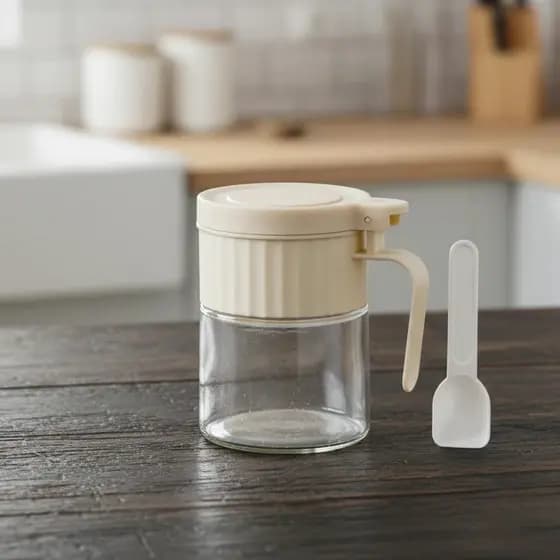 Porta Condimentos Hermético Tempero Redondo de Vidro com Colher 280ML Moderno para Cozinha Top Chef