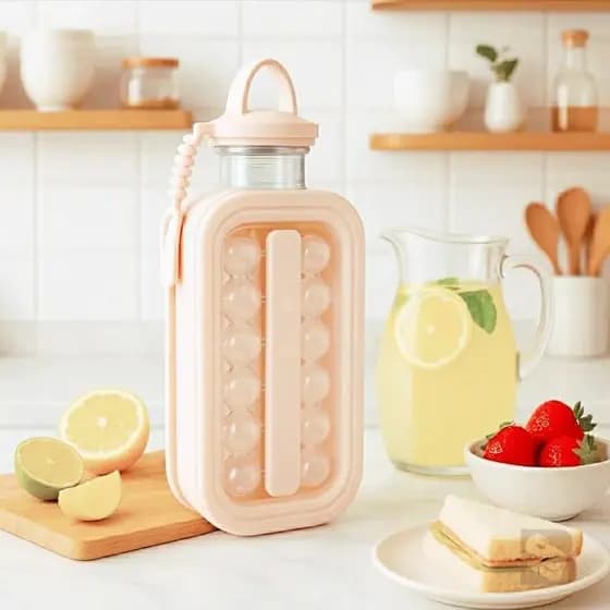 Garrafa Forma Cubos Gelo Cria Esferas Gelo Com Alça Portátil Silicone Resistente Na Cor Rosé