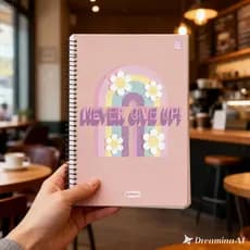 Caderno Feminino Motivacional Never Give Up 80 Folhas Papel De Qualidade
