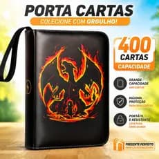 Fichário Pokémon Capa Dura Com Zíper Para 400 Cartas Álbum Colecionador TCG 50 Folhas Protectores
