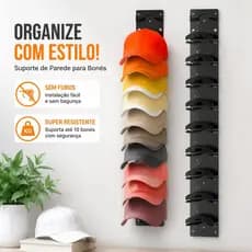 Cabide Organizador De Bonés E Chapéus Para Porta E Guarda Roupa Suporte Multiuso Plastico Economia De Espaço