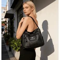 Bolsa De Ombro Feminina Grande Couro PU Macio Impermeável Sacola Trabalho Faculdade Vários Bolsos