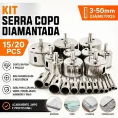 Jogo 15/20 Brocas Diamantadas Serra Copo Vidro Granito Ceramica 4-50mm