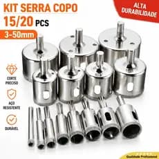 Jogo 15/20 Brocas Diamantadas Serra Copo furar Vidro Granito Ceramica 6 a 50 mm kit ferramentas