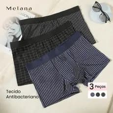 Melana Kit 3 Cuecas Boxer Microfibra Cuecas Boxer Masculina com Forro 100% Algodão Antibacteriano Estilo Listrado