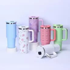 copo térmico de aço inoxidável com 1200 ml e desenho floral