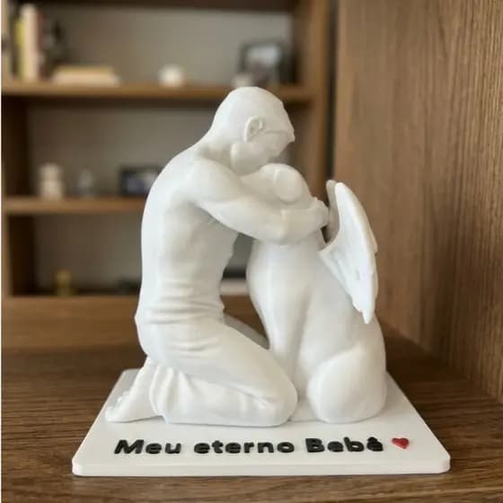Escultura Homem e Cachorro Personalizável Homenagem Cão com Asas Presente para quem vc Ama