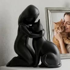 Mulher e Gato Escultura Minimalista Laço de Amor  | Homem e Gato Decoração Casa Escritório Presente