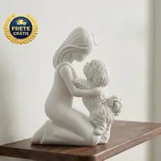 Escultura Amor Incondicional Mulher E Cachorro Shih tzu Homem e Shih tzu Pet Estátua Decoração Casa Lindo Presente