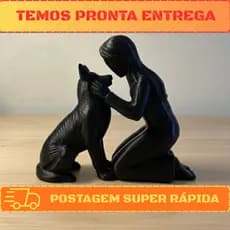 Cachorro E Mulher Decoração Escultura Presente Minimalista Cachorrinho Amor Eterno Pet