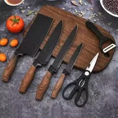 Jogo kit 8 peças Facas Descascador Tesoura Profissional Cozinha Gourmet Faca de Churrasco Profissional Antiaderente