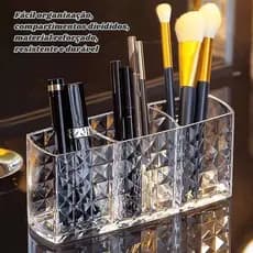 Organizador Acrílico Porta Pincéis Diamante – Suporte de Mesa para Cosméticos e Acessórios/Multiuso