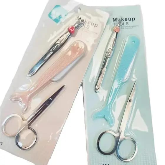 Kit Sobrancelha 3 Peças – Pinça, Tesoura e Navalha para Design e Acabamento