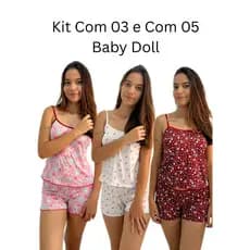Kit 05 ou 3 Conjuntos Baby Doll Estampado Pijaminha Verão Feminino Tecido Leve Confortável Fesquinho