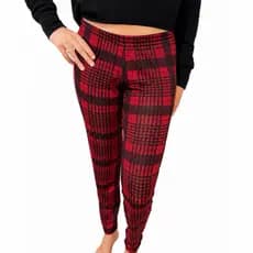 1 Calça Pijama Feminina Xadrez Preta e Vermelha Fininha em Poliéster Leve Fresquinha e Confortável Para Dormir