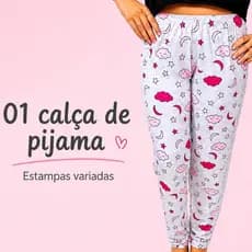 Calça de Pijama kit com 02 ou Unidade Feminino Poliéster Estampas Variadas Confortável Para Descansar Linha Noite