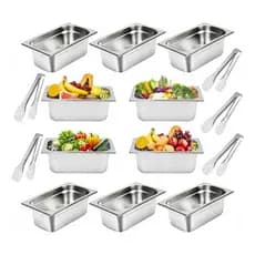 10 Cuba Gastronomica Inox Gn 1/4 10cm Buffet Aço Inox Com 5 Pegadores + ENVIO RÁPIDO