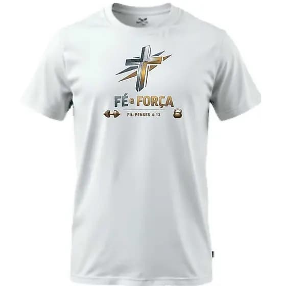 CAMISA, CAMISETA, FÉ & FORÇA, ACADEMIA, RELIGIOSA, CRISTÃO, POLIÉSTER, PARA TREINO