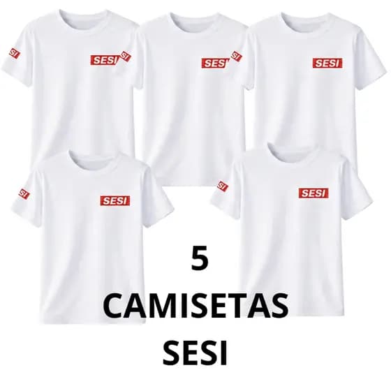 KIT SESI, 5 UNIDADES, CAMISA, CAMISETA, UNIFORME, ESCOLAR, UNISEX, ADULTO, INFANTIL 8 AO GG
