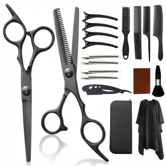 Kit Tesoura Profissional 19 Peças Corte e Desfiadeira com Navalha Estojo Organizador para Cabeleireiro e Barbearia