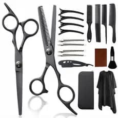 Kit Tesoura Profissional 19 Peças Corte e Desfiadeira com Navalha Estojo Organizador para Cabeleireiro e Barbearia