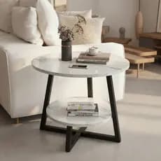 Mesa de Centro Redonda Simples, com 2 Prateleiras (Mesa Auxiliar Decorativa para Sala)
