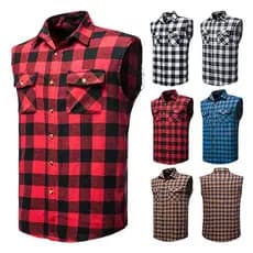 Nova Camiseta Masculina Sem Mangas de Flanela Xadrez Estilo Casual Promoção 9847