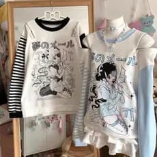 Camiseta Feminina Casual Solta de Manga Longa com Estampa da Subcultura Y2K TY55