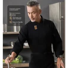 Uniforme de Trabalho para Chef, Manga Longa, para Restaurante, Cozinha, Hotel, Padeiro, Barista, Casaco Preto Respirável