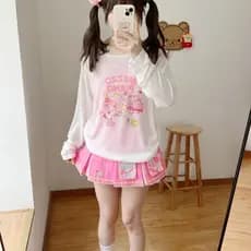 Camiseta de Praia Solta de Manga Longa com Estampa de Coelho MP Fofo e Divertido Japonês TY55