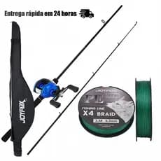 Kit Pesca Esportiva Completo: Vara 1,65m + Carretilha 17+1 Rolamentos Drag 8kg + Linha Multifilamento 100m + Bolsa