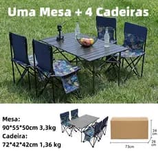 Kit Camping JOYFOX Mesa Dobrável Alumínio + 4 Cadeiras Portáteis com Bolsa para Praia Churrasco