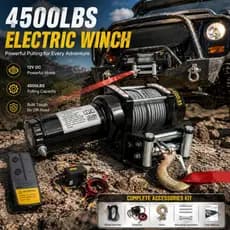 Guincho Elétrico 4500lb 12V para Off Road 4x4 com Cabo de Aço Controle Remoto e Gancho