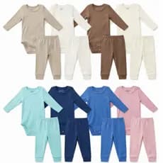 Conjunto Infantil Ribana Liso Body Manga Longa e Calça Bebê Menino Menina Sortido