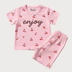 Conjunto Infantil Feminino Menina Verão Blusa e Shorts Rosa A Pronta Entrega