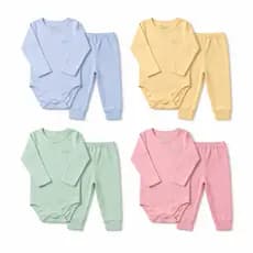 Kit 8 Peças Bebê Ursinho 4 Body Manga Longa + 4 Calça Ribana Roupa de Bebê Menina ou Menino
