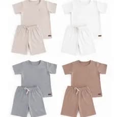 Conjunto Infantil Camiseta com Bolso e Short Algodão Menino Cores Sortidas