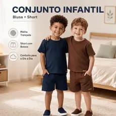 Conjunto Infantil Malha Trançada Blusa Short Verão Confortável