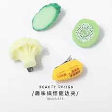 Presilhas e grampos de cabelo criativos: pepino, kiwi artificial, milho divertido, vegetais, frutas, couve-flor, presilh