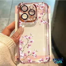 Capa Anti-Queda Para iPhone 13 16 15 14 Plus 12 11 17 Pro Max Capinha Flores De Ameixa Rosa Transparente Capas