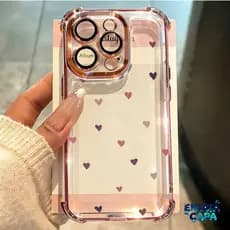 Capa Anti-Queda Para iPhone 13 16 15 14 Plus 12 11 17 Pro Max Capinha Rosa Amor Coração Transparente Capas